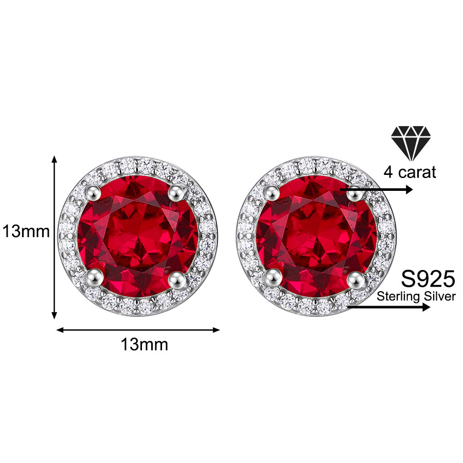 925 Sterling Silver Red Zircon Versatile Earrings – Unisex Design