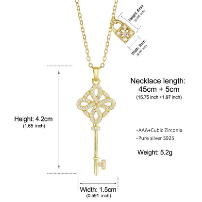 925 Sterling Silver Key Pendant Necklace Set with Zirconia For WomenJewelry