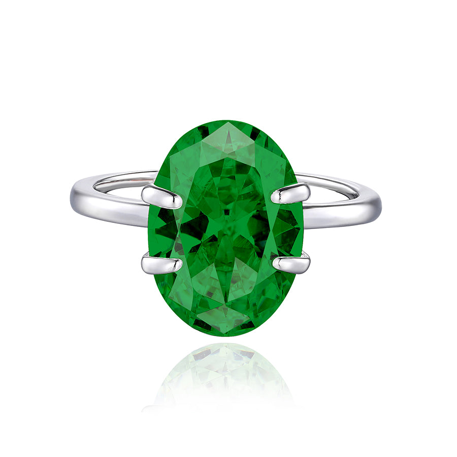 6.5CT Oval-Cut Zircon Solitaire Ring in 925 Sterling Silver