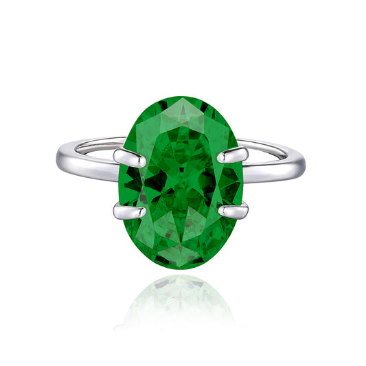 6.5CT Oval-Cut Zircon Solitaire Ring in 925 Sterling Silver