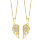925 Sterling Silver CZ Split Angel Wing Necklace – Matching Two-Piece Heart Pendant for Couples