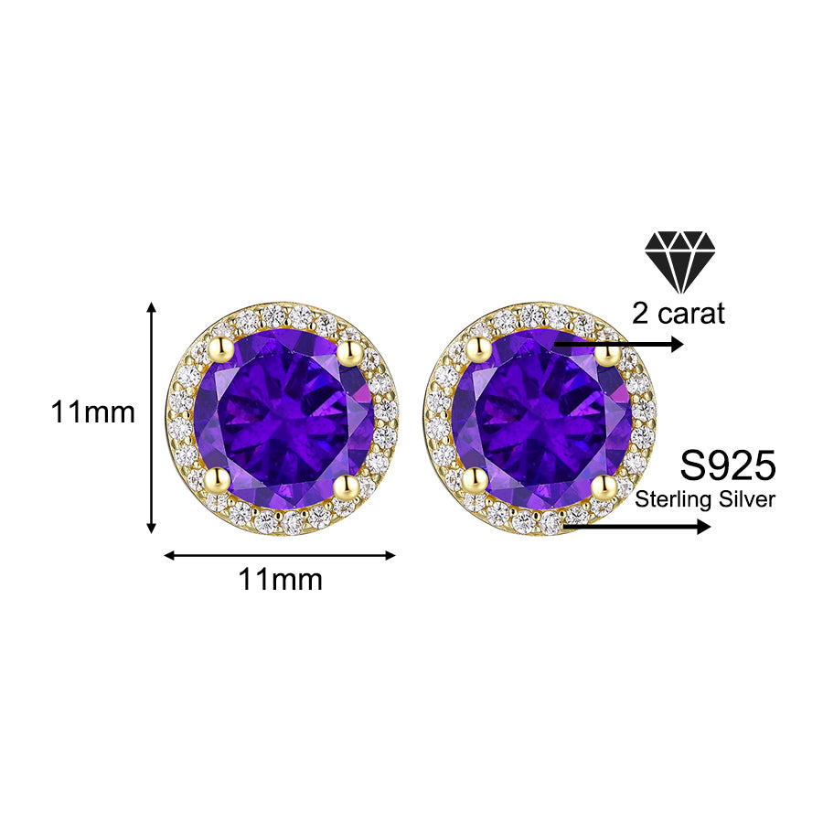 925 Sterling Silver & Purple Zircon Versatile Earrings (Unisex, 1–4 Carat)