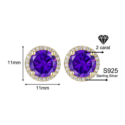 925 Sterling Silver & Purple Zircon Versatile Earrings (Unisex, 1–4 Carat)