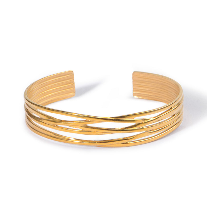 18K Gold Plated Wavy Cuff Bracelet | Waterproof, Fade Resistant & Hypoallergenic Stainless Steel Bangle