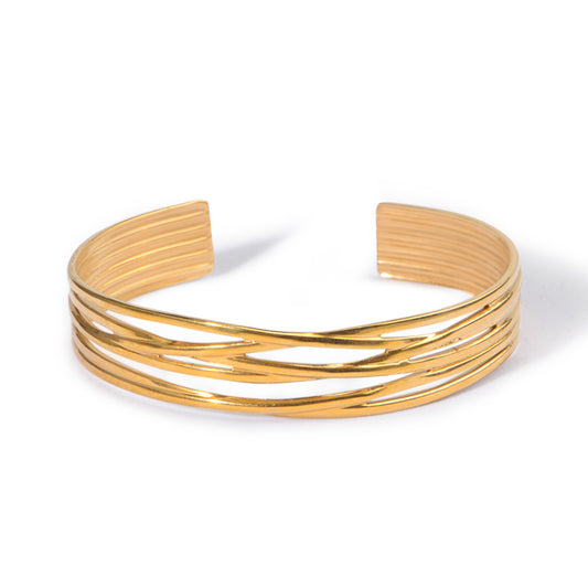 18K Gold Plated Wavy Cuff Bracelet | Waterproof, Fade Resistant & Hypoallergenic Stainless Steel Bangle