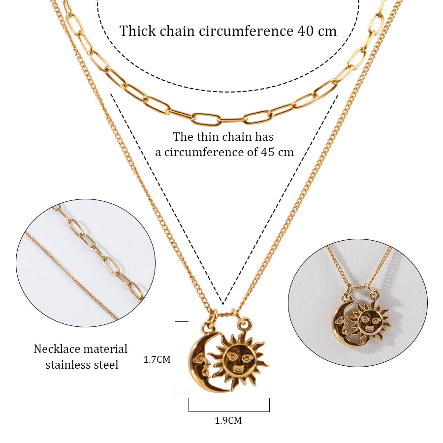 Oudisijewelry 316L Stainless steel moon&sun stack necklaces