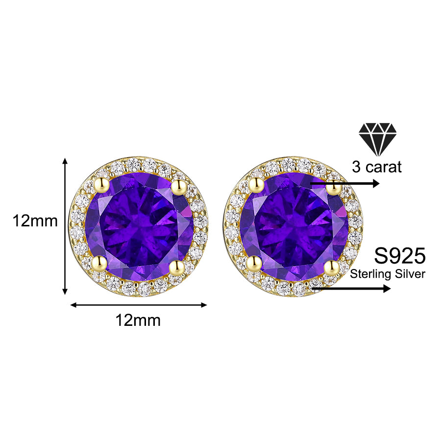 925 Sterling Silver & Purple Zircon Versatile Earrings (Unisex, 1–4 Carat)