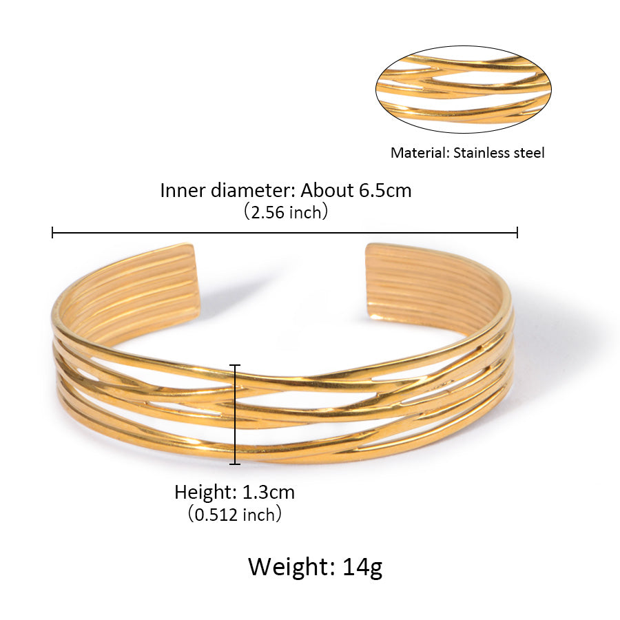 18K Gold Plated Wavy Cuff Bracelet | Waterproof, Fade Resistant & Hypoallergenic Stainless Steel Bangle