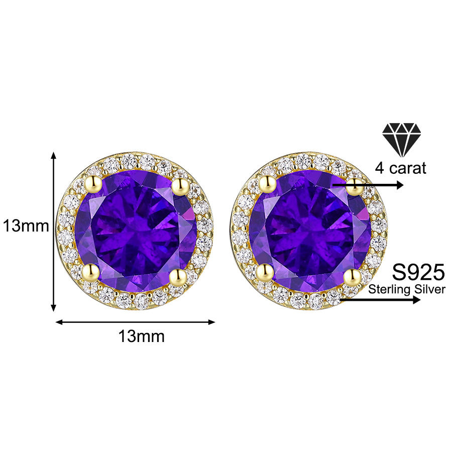 925 Sterling Silver & Purple Zircon Versatile Earrings (Unisex, 1–4 Carat)
