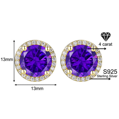 925 Sterling Silver & Purple Zircon Versatile Earrings (Unisex, 1–4 Carat)