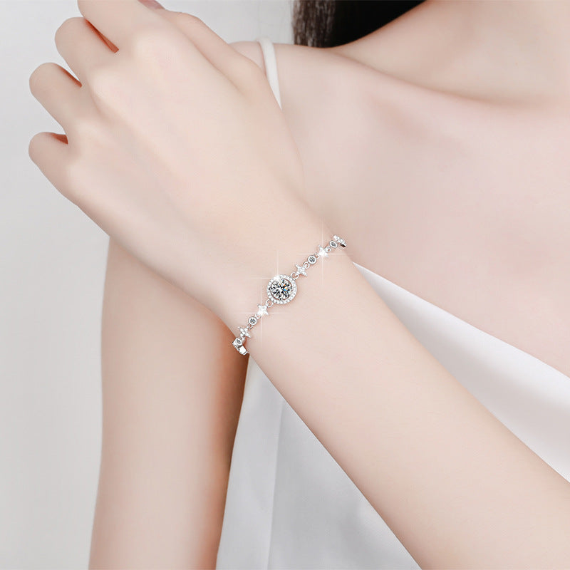 1-Carat Moissanite Bracelet – Premium S925 Sterling Silver – Star & Moon Bezel Setting