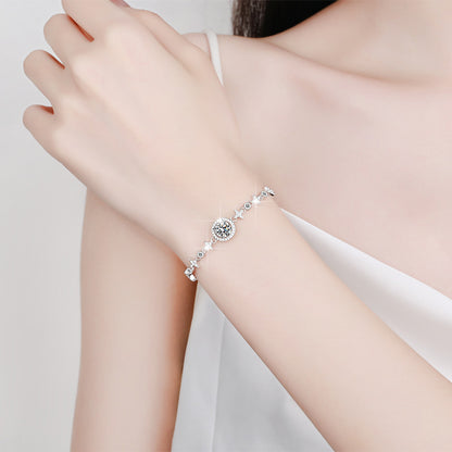 1-Carat Moissanite Bracelet – Premium S925 Sterling Silver – Star & Moon Bezel Setting