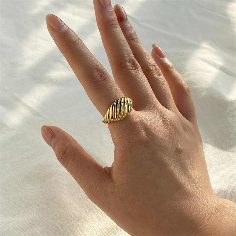 Stainless Steel Plating 18K Gold Twisted Chunky Ring Jewelry Gift