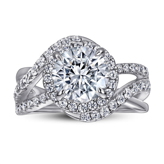 925 Sterling Silver Round Cut CZ Halo Twisted Engagement Ring for Women – Sparkling Pavé Swirl Band