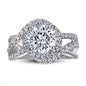 925 Sterling Silver Round Cut CZ Halo Twisted Engagement Ring for Women – Sparkling Pavé Swirl Band
