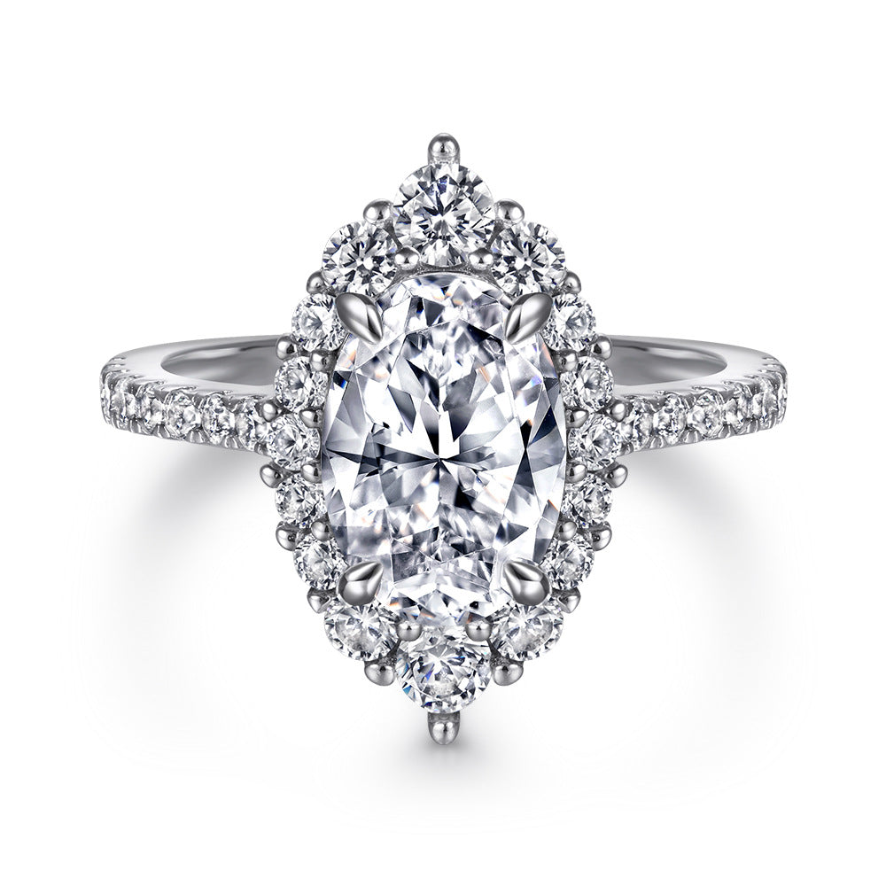 925 Sterling Silver Oval Cut Cubic Zirconia Halo Ring for Women – Vintage Inspired Pavé Engagement Ring