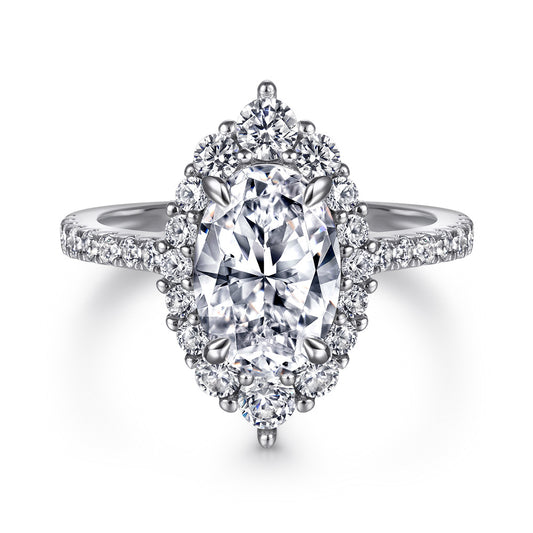925 Sterling Silver Oval Cut Cubic Zirconia Halo Ring for Women – Vintage Inspired Pavé Engagement Ring