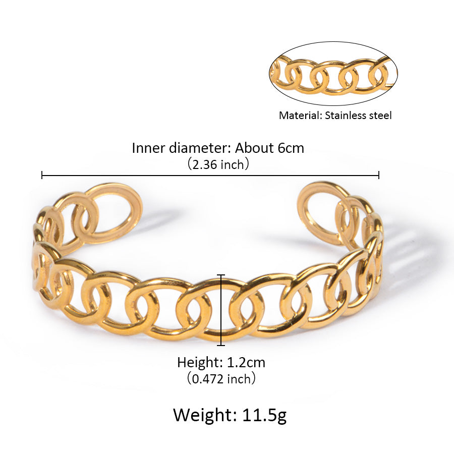Waterproof 18K Gold Plated Stainless Steel Open Cuff Link Bracelet – Tarnish Resistant & Hypoallergenic