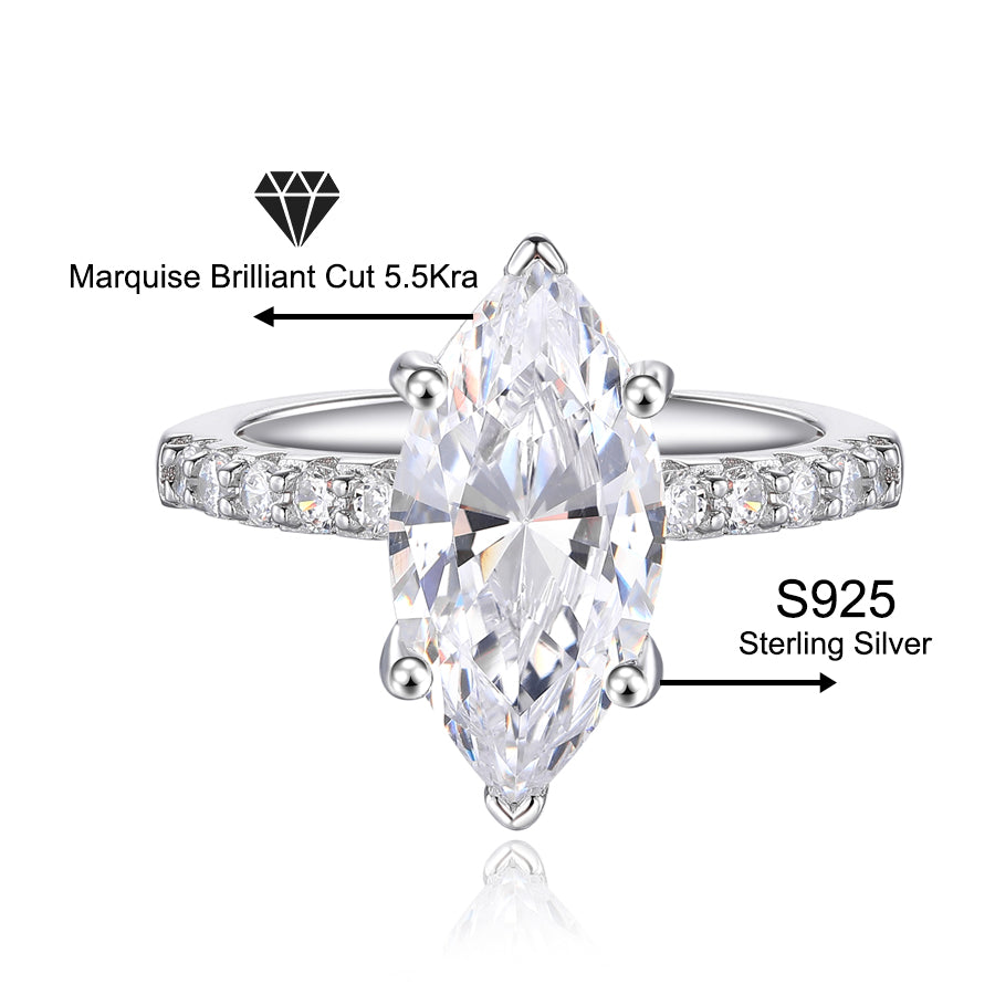 925 Sterling Silver -Carat Marquise-Cut Zircon Ring