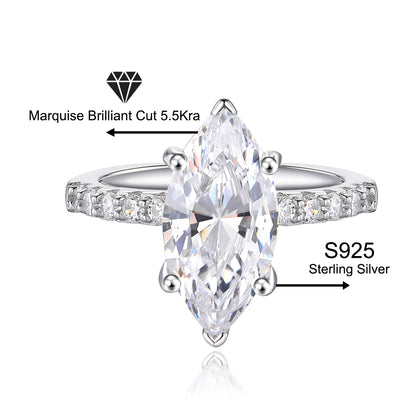 925 Sterling Silver -Carat Marquise-Cut Zircon Ring