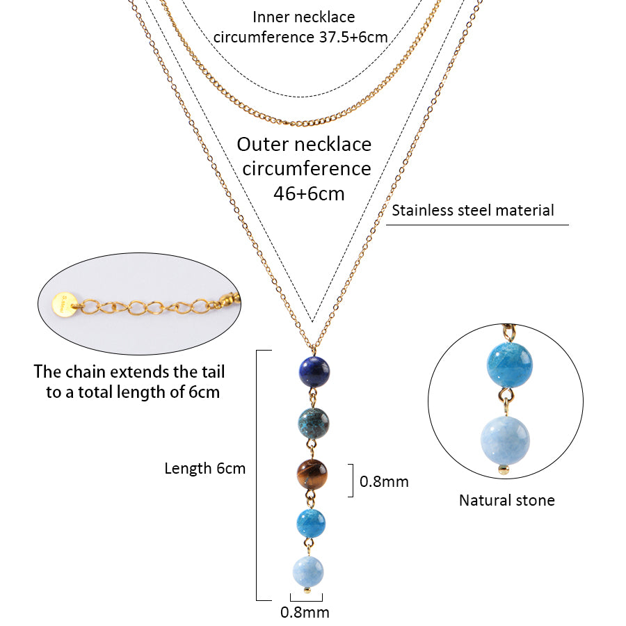 18K Gold-Plated Stainless Steel Nature Stone Extension Stack Necklace