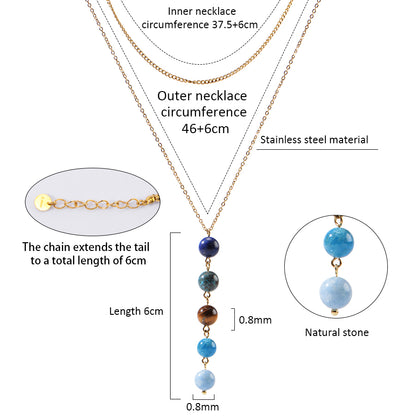18K Gold-Plated Stainless Steel Nature Stone Extension Stack Necklace