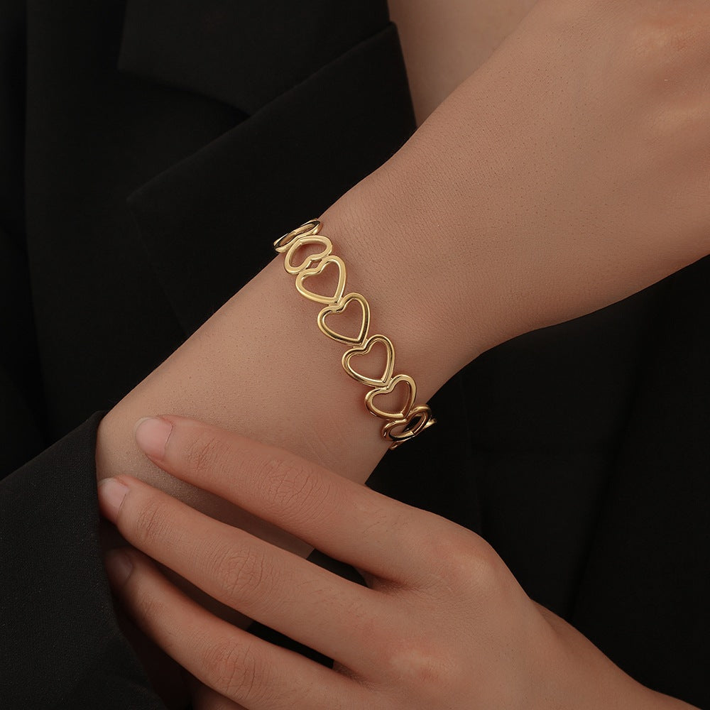18K Gold Plated Heart Cuff Bracelet – Waterproof, Tarnish Resistant & Hypoallergenic Stainless Steel Jewelry