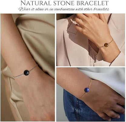 Women's Fine Jewelry Stainless Steel 18K Gold-Plated Natural Stone Adjustable Bracelet
