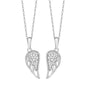 925 Sterling Silver CZ Split Angel Wing Necklace – Matching Two-Piece Heart Pendant for Couples