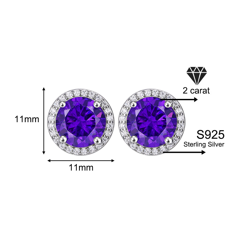 925 Sterling Silver & Purple Zircon Versatile Earrings (Unisex, 1–4 Carat)