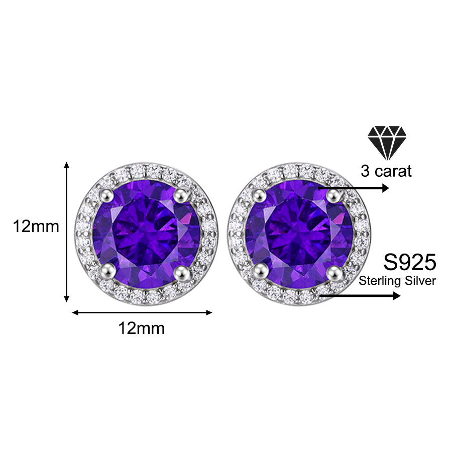 925 Sterling Silver & Purple Zircon Versatile Earrings (Unisex, 1–4 Carat)