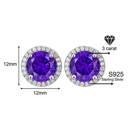 925 Sterling Silver & Purple Zircon Versatile Earrings (Unisex, 1–4 Carat)