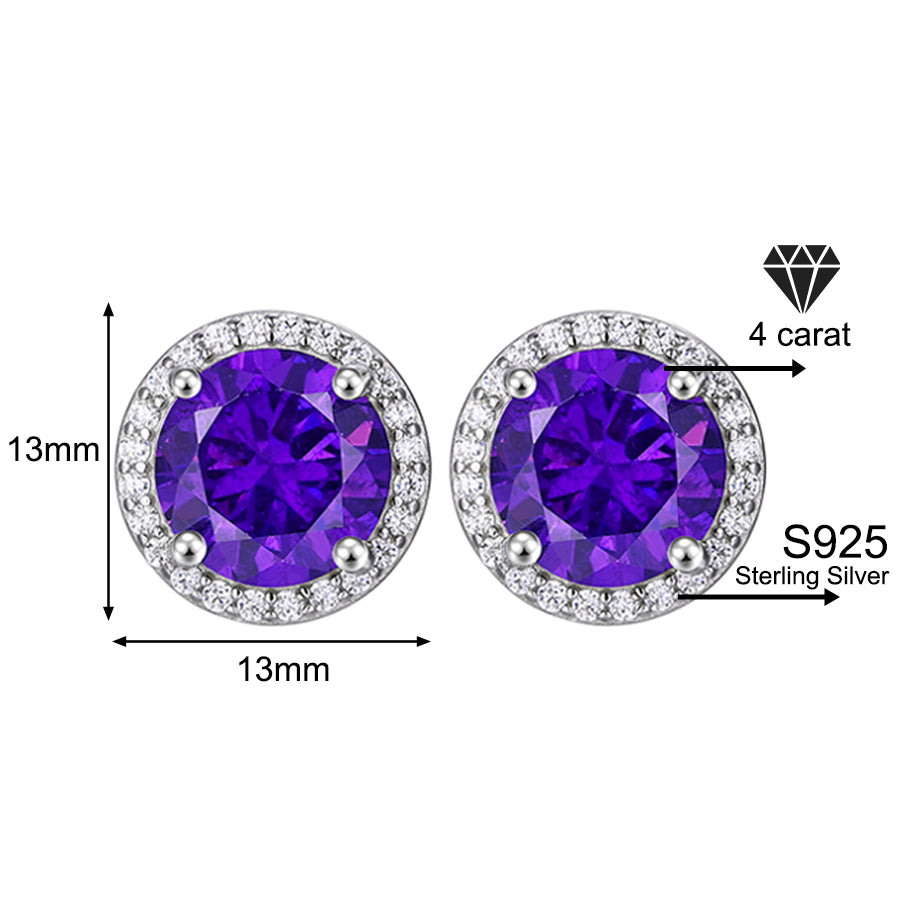 925 Sterling Silver & Purple Zircon Versatile Earrings (Unisex, 1–4 Carat)