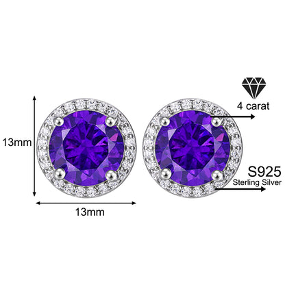 925 Sterling Silver & Purple Zircon Versatile Earrings (Unisex, 1–4 Carat)