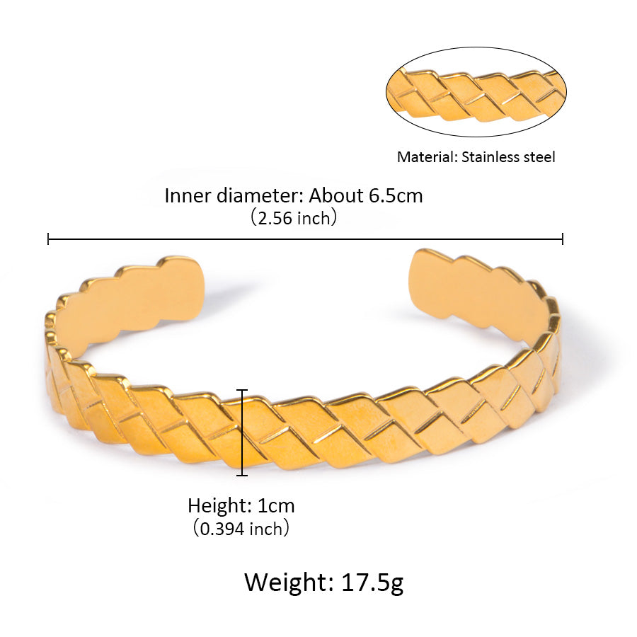 18K Gold Plated Woven Cuff Bracelet – Waterproof, Fade Resistant & Hypoallergenic Stainless Steel Jewelry