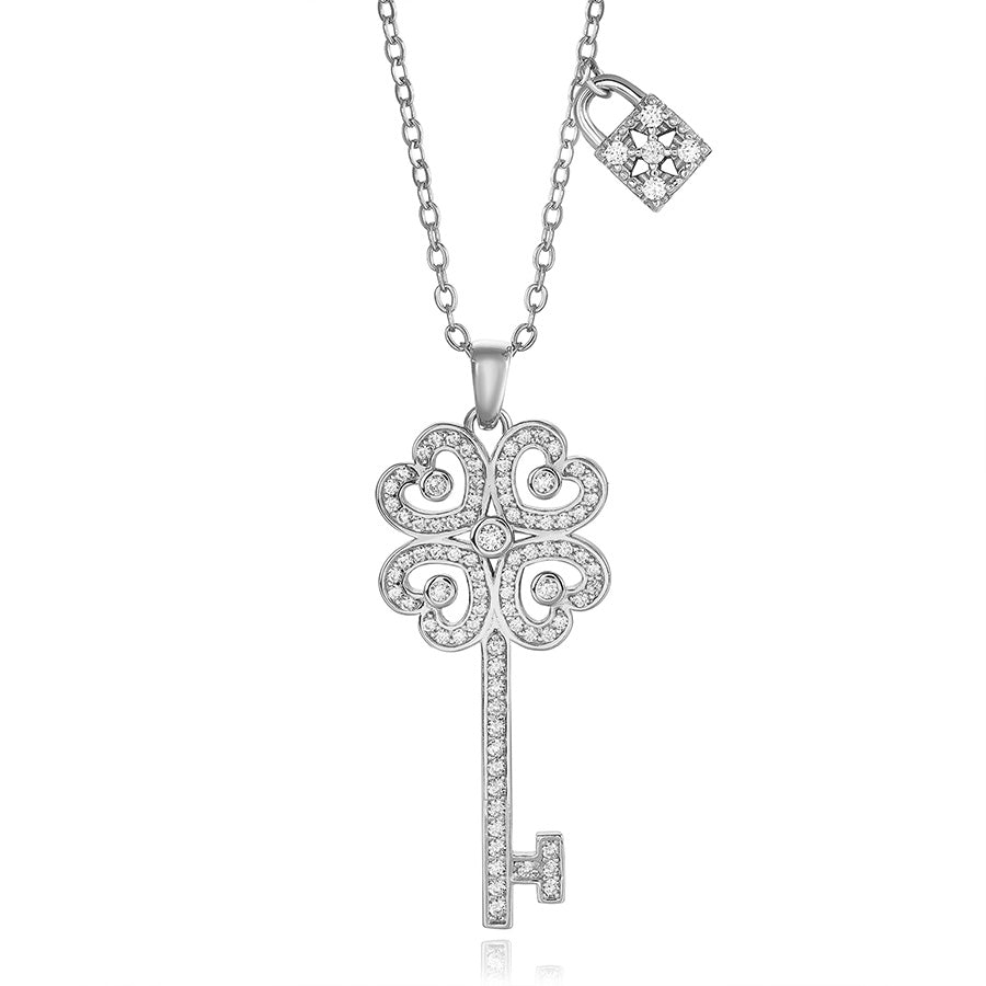 Women's 925 Sterling Silver Zircon Key Pendant Necklace – Jewelry Gift