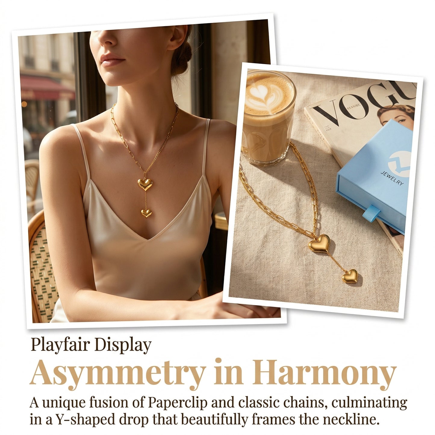 Stainless Steel 18K Gold-Plated double heart necklace