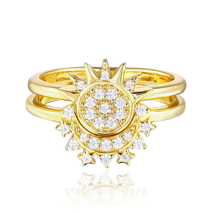 Celestial Sun & Moon Two-Piece Ring Set in 925 Sterling Silver with Cubic Zirconia