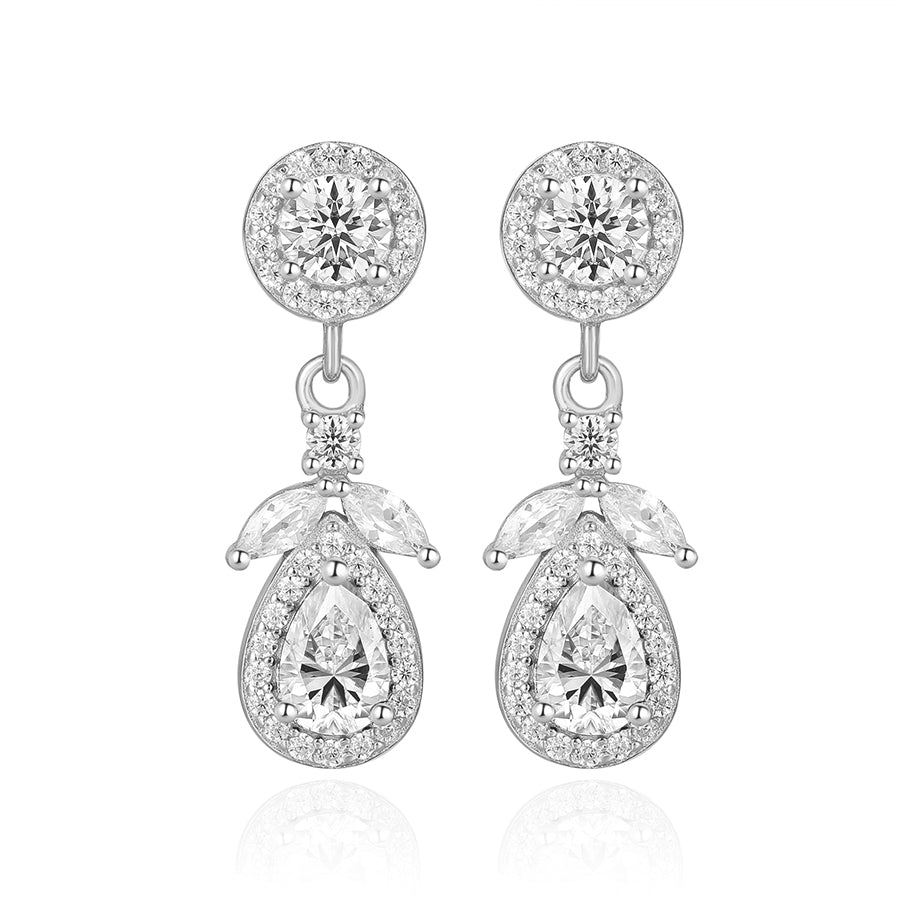 S925 Sterling Silver Teardrop CZ Drop Earrings – Elegant Sparkling Dangle Earrings for Women