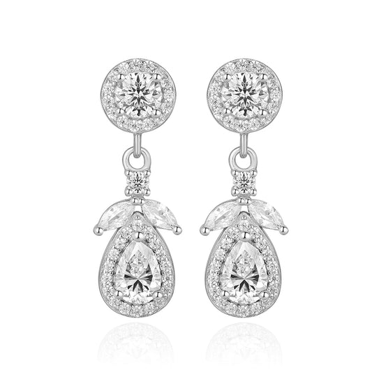 S925 Sterling Silver Teardrop CZ Drop Earrings – Elegant Sparkling Dangle Earrings for Women