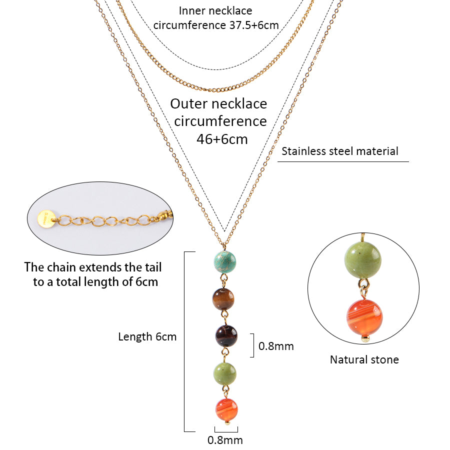 18K Gold-Plated Stainless Steel Nature Stone Extension Stack Necklace