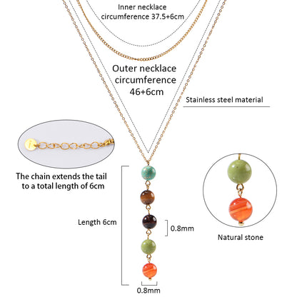 18K Gold-Plated Stainless Steel Nature Stone Extension Stack Necklace