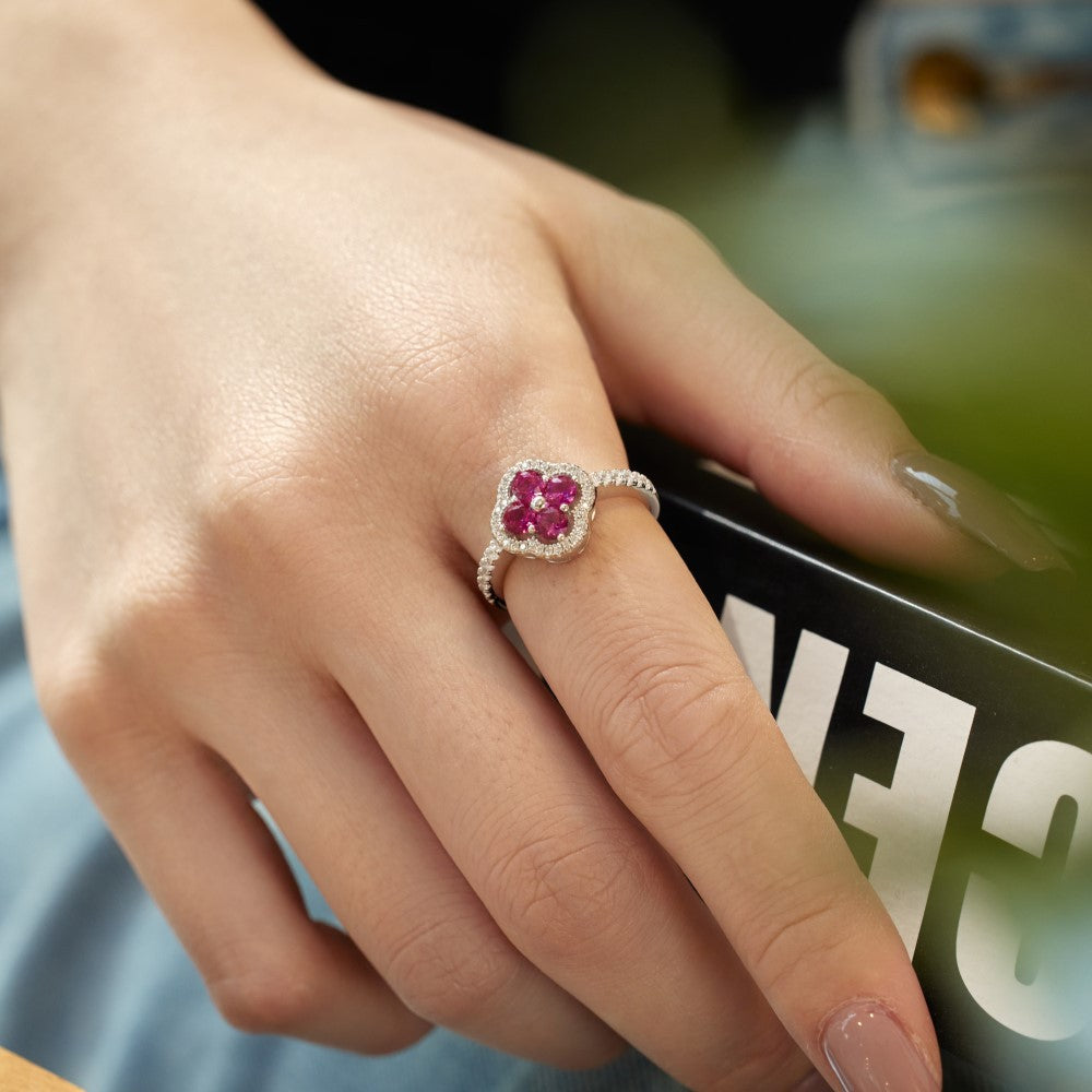 925 Sterling Silver Clover Flower Cubic Zirconia Ring for Women | Elegant Statement Jewelry