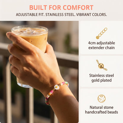 Natural Stone Beaded Bracelet for Women Handmade Beach Flower Bracelet Jewelry