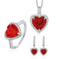 Luxury 3-Piece Red Heart Jewelry Set | S925 Sterling Silver CZ Ring Necklace Earrings
