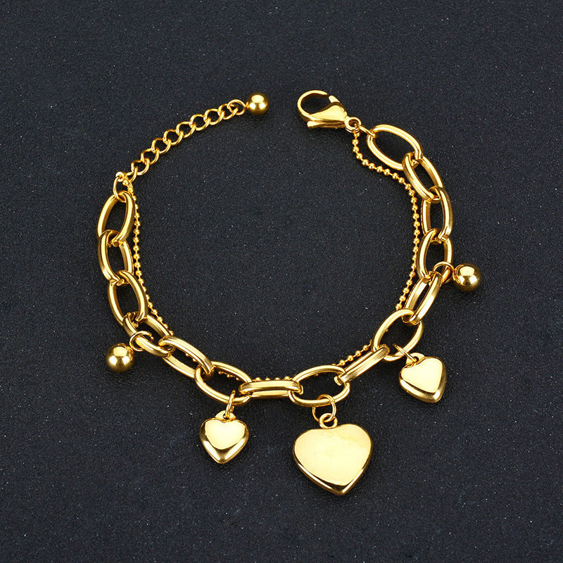 18K Gold Plated Heart Charm Bracelet for Women | Adjustable Chain Bracelet | Waterproof Stainless Steel Jewelry