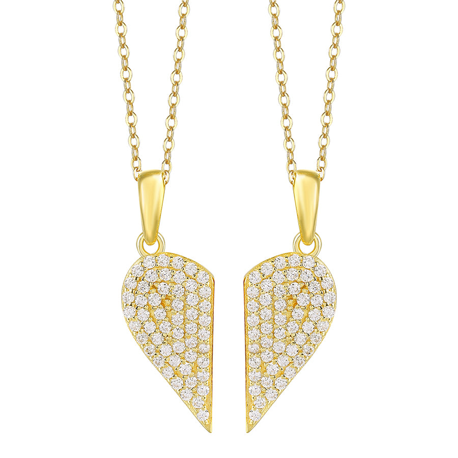 925 Sterling Silver Cubic Zirconia Split Heart Pendant Necklace – 2 Ways to Wear