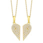 925 Sterling Silver Cubic Zirconia Split Heart Pendant Necklace – 2 Ways to Wear
