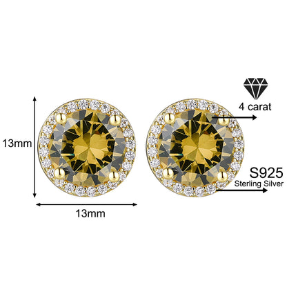 Luxury 1-4 Carat Zirconia Stud Earrings 925 Sterling Silver Halo Earrings