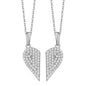 925 Sterling Silver Cubic Zirconia Split Heart Pendant Necklace – 2 Ways to Wear